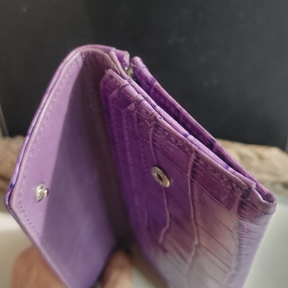 Leather Wallet Abas Lavender Purple Crocodile Embossed Snap Closure - Picture 6 of 13